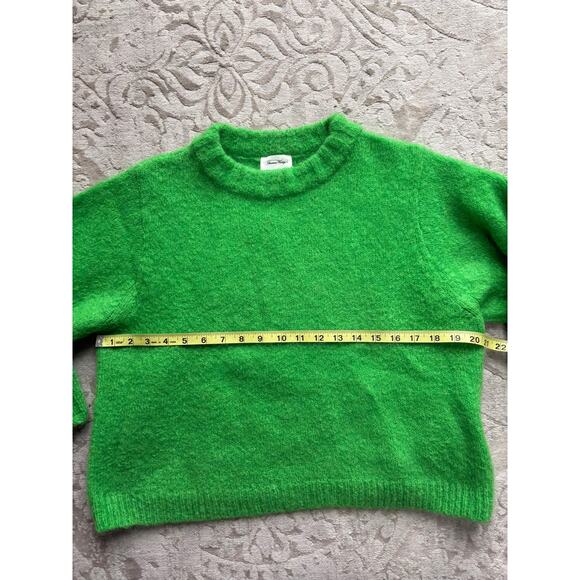 American Vintage Mohair Blend Sweater Bright Green Fuzzy Knit Women’s S Pullover - Picture 6 of 7